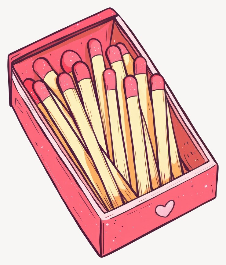 Vector caja de cerillas vintage y con una pequeña ilustración de logotipo de corazón rosado coincide con el vector de estilo