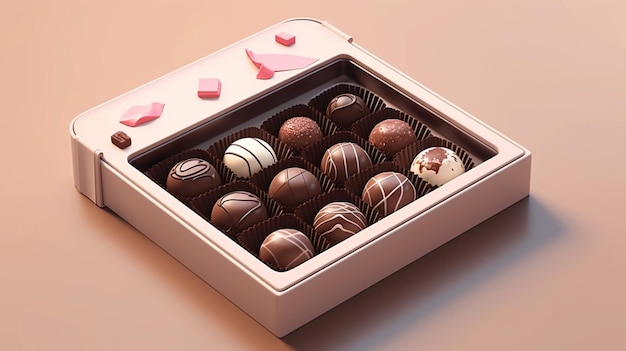Vector una caja de chocolates con una caja en forma de corazón que dice amor en ella