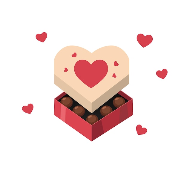 Vector una caja de chocolates en forma de corazón en estilo de dibujos animados.