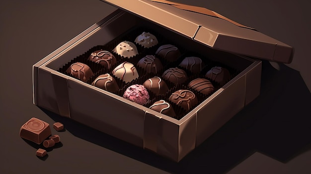 Vector una caja de chocolates con una que tiene una rosa en la parte superior