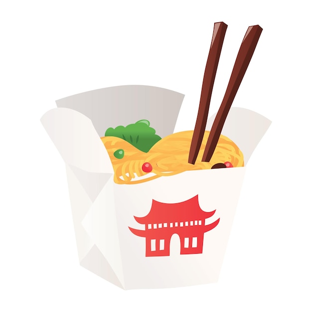 Caja de comida para llevar china de dibujos animados con fideos