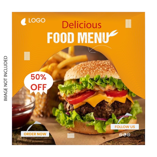 una caja de comida para la venta con una imagen de una hamburguesa y papas fritas