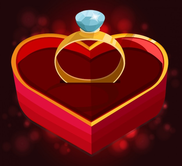 Vector caja de corazón rojo con anillo