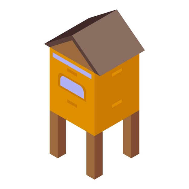 Caja de correo amarilla de pie en patas de madera vista isométrica