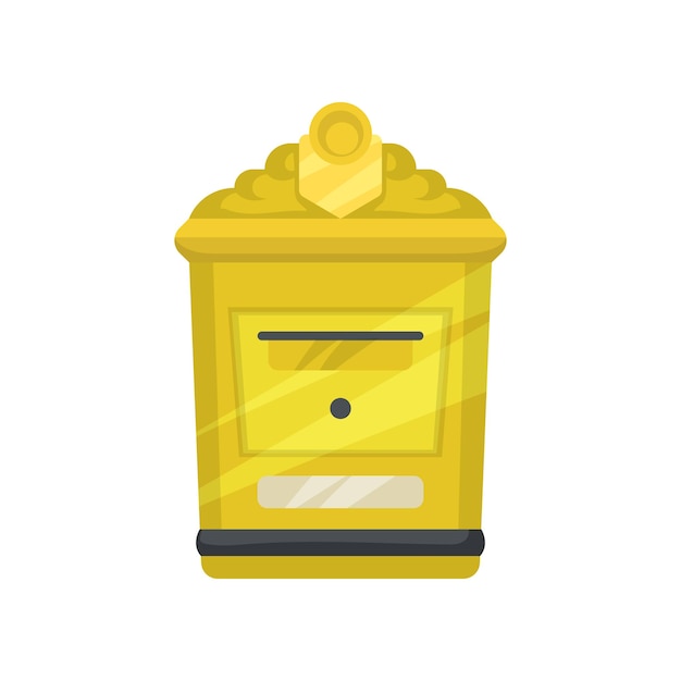 Vector caja de correo de metal amarillo para cartas y periódicos pequeña caja de correo montada en la pared contenedor para correo elemento gráfico para sitio web o aplicación móvil icono vectorial plano colorido aislado sobre fondo blanco