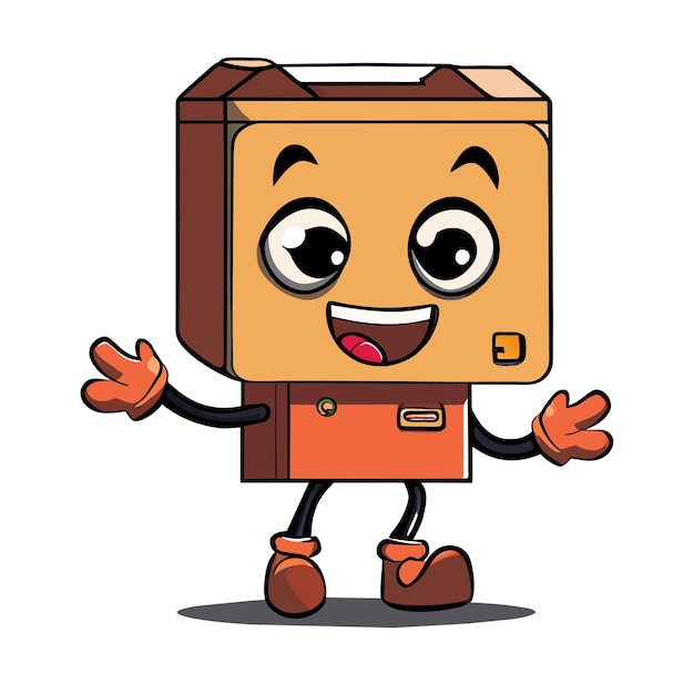 Vector caja dibujada a mano plana elegante mascota personaje de dibujos animados dibujo pegatina icono concepto aislado