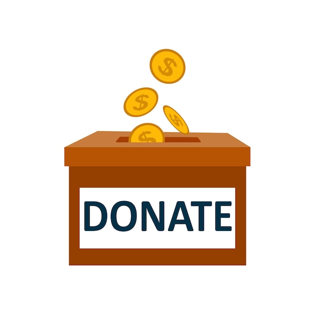 Caja de donación con icono de moneda de oro ilustración de dibujos animados del icono de caja de donación con caja de moneda de oro para icono de vector de donaciones para web