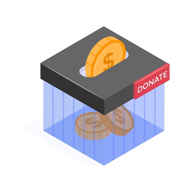 Caja de donaciones con monedas y un icono de escudo seguro
