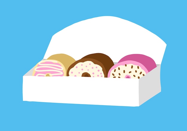 Vector una caja de donas en estilo plano de dibujos animados