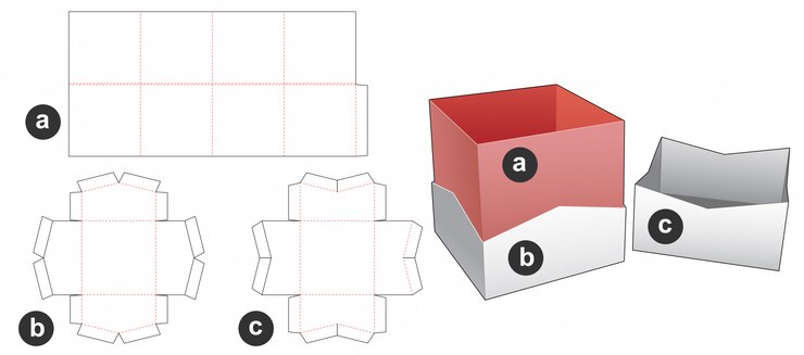 Vector caja de embalaje con base y tapa plantilla troquelada