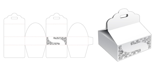 Caja de embalaje de cartón con orificio para cinta y plantilla troquelada de mandala estampada