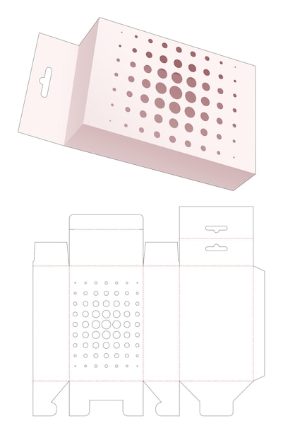 Caja de embalaje colgante con plantilla troquelada de puntos de semitono estampados