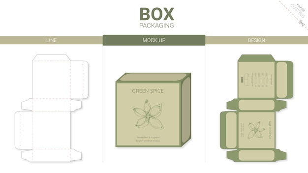 Caja de embalaje y plantilla troquelada de maqueta verde