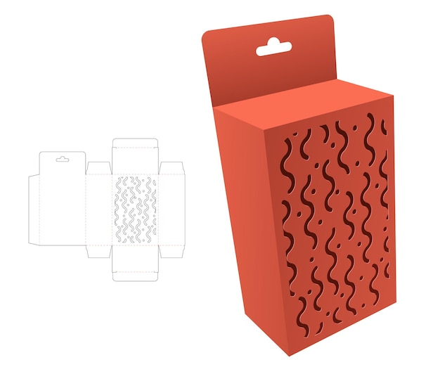 caja de embalaje con plantilla de troquelado de patrón de Memphis estampado y maqueta 3D
