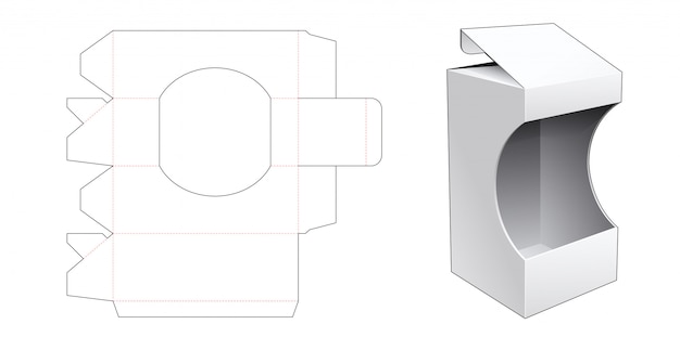 Caja de embalaje con plantilla de troquelado de ventana de visualización curva