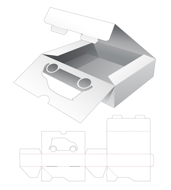 Caja de embalaje plegable de 2 volteretas con plantilla troquelada para ventana en forma de coche