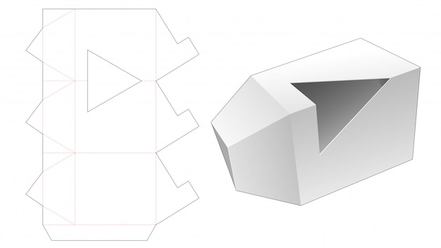 Caja de embalaje triangular con plantilla troquelada de ventana triangular