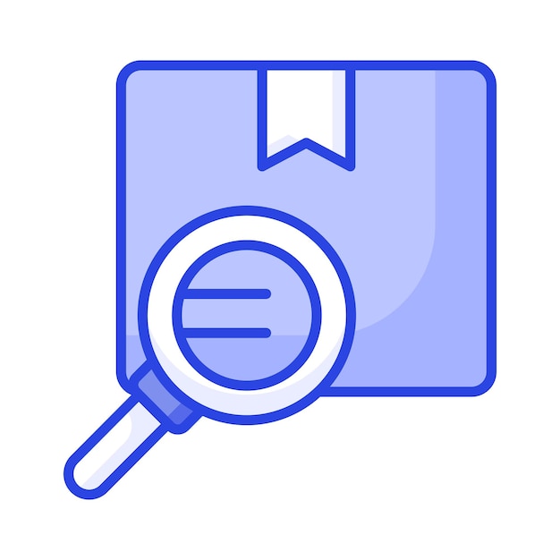 Caja de entrega con lupa que muestra el icono del concepto de seguimiento de paquetes