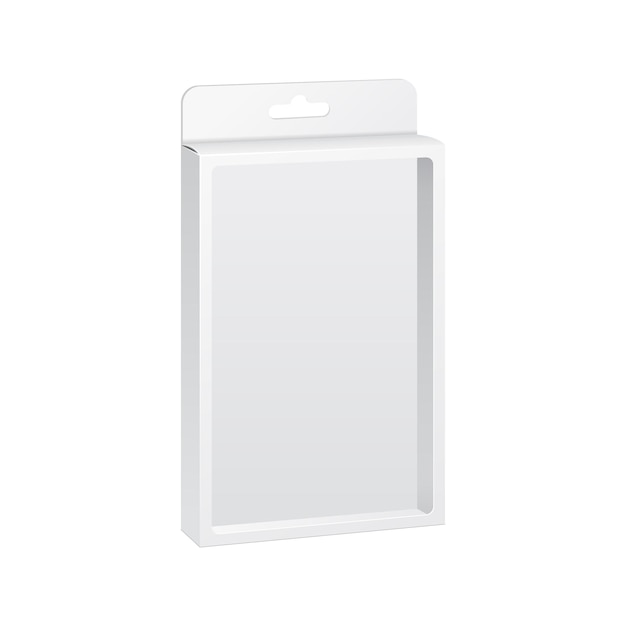 Caja de envase blanca del producto con una ventana Vector