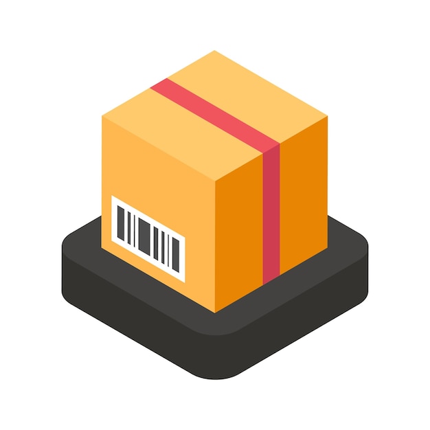 Una caja de envío estándar etiquetada con un icono de código de barras de un cartón