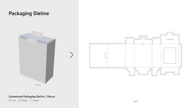 Caja de extremo de inclinación con corte de ventana Dieline