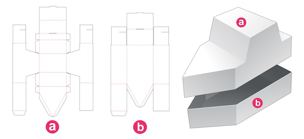 Caja con forma de barco y plantilla troquelada con tapa