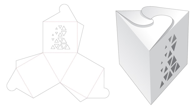 Caja de forma triangular con plantilla troquelada triangular estampada