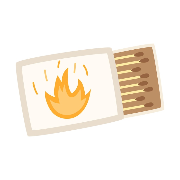 Vector una caja de fósforos con fósforos encendedor de camping un iniciador de fuego equipo para viajes de turismo picnic senderismo deportes ilustración vectorial plana aislada en un fondo blanco