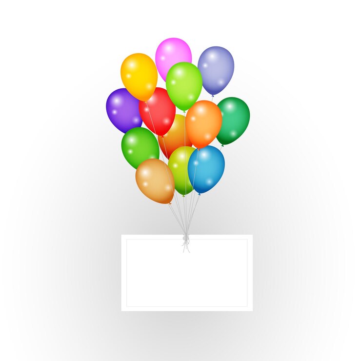 Vector una caja con globos en ella que dice arco iris en ella