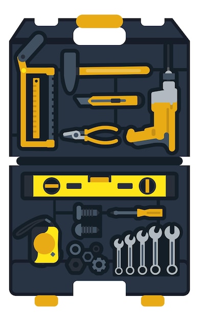 Vector caja de herramientas handman instrumentos de construcción y reparación kit abierto