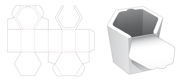 Caja hexagonal con plantilla troquelada de cremallera superior