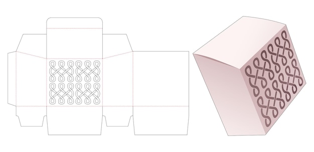 Caja inclinada con plantilla troquelada de plantilla de línea curva