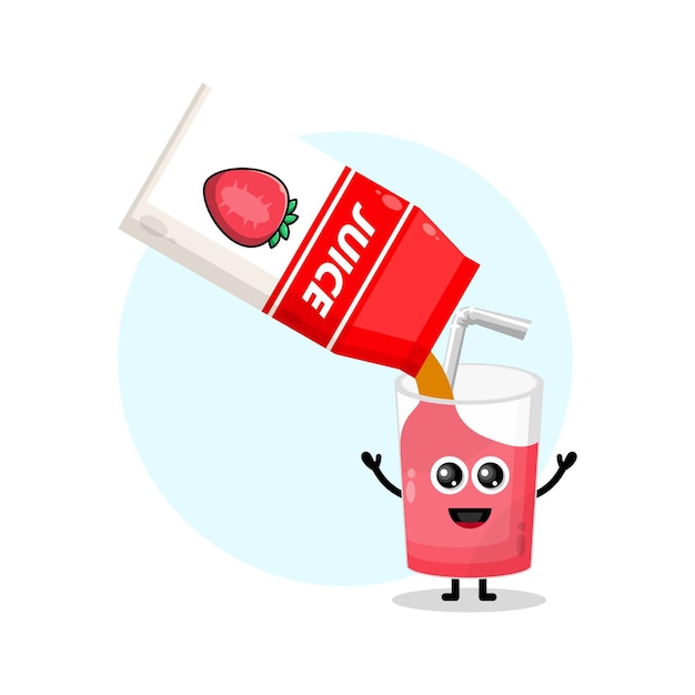 Caja de jugo fresa vidrio lindo personaje logo
