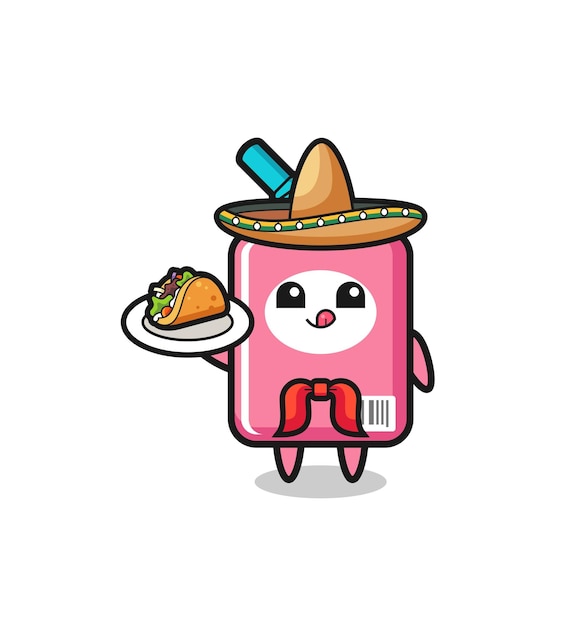 Vector caja de leche mascota del chef mexicano sosteniendo un taco