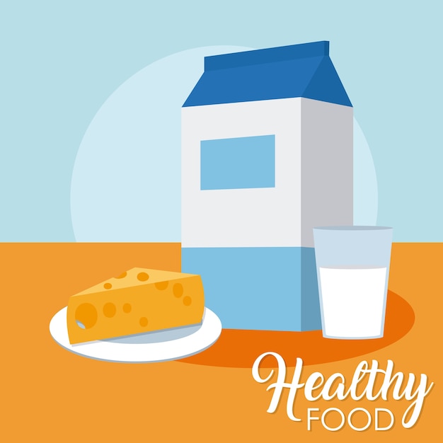 Caja de leche y taza con queso