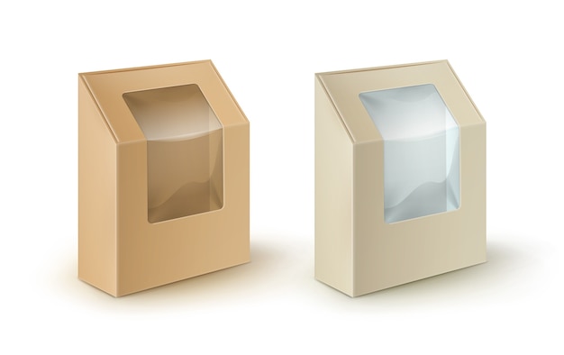 Vector caja para llevar del rectángulo de la cartulina en blanco de brown que empaqueta para el bocadillo