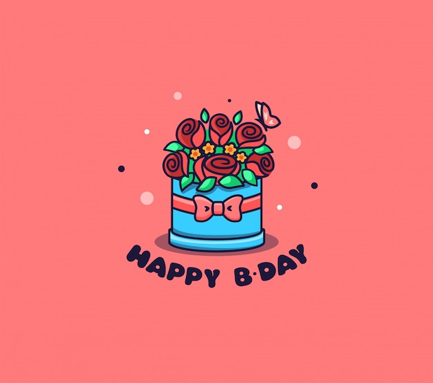 La caja del logo Flores. Logotipo feliz cumpleaños.