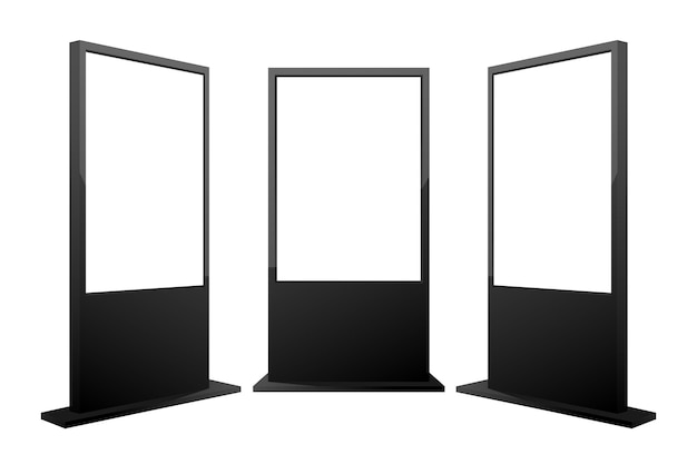 Caja de luz de banner publicitario en blanco Maqueta de cartelera de cartel de calle vertical en diferentes posiciones Aquí puede estar su publicidad Ilustración vectorial