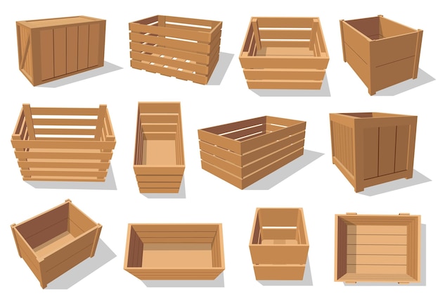 Vector caja de madera y contenedores de madera.