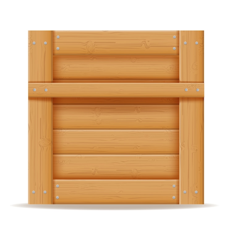 Vector caja de madera para la entrega y transporte de mercancías hechas de madera ilustración de dibujos animados aislado sobre fondo blanco.