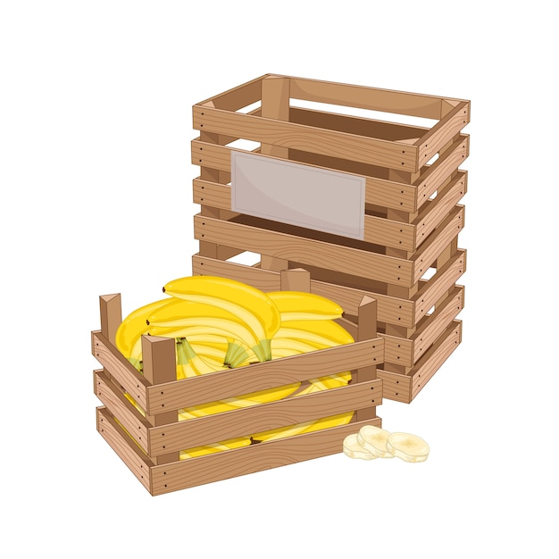 Caja de madera llena de plátano