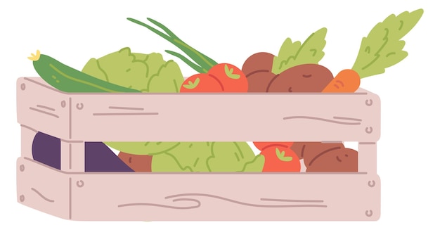 Caja de madera llena de verduras Icono de comida de la granja