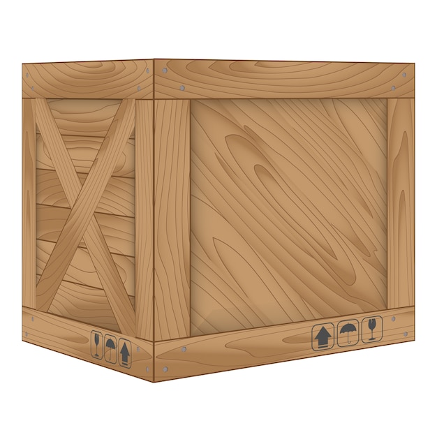 Caja de madera marrón sobre blanco