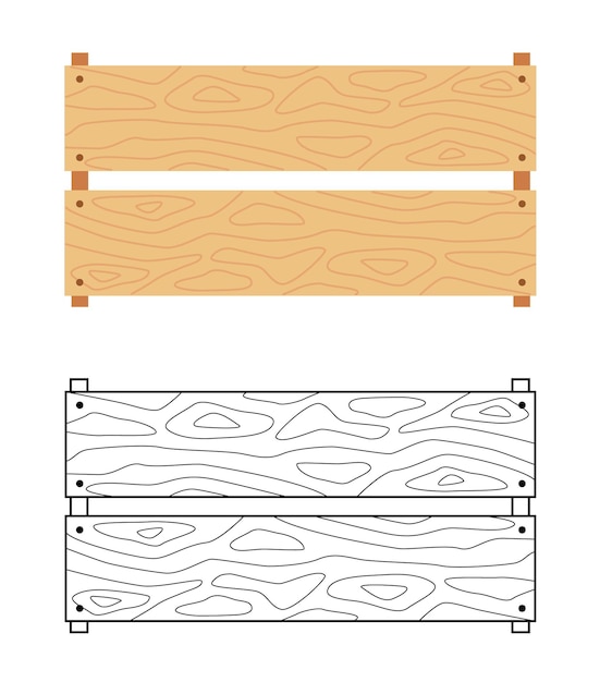 Caja de madera. Recipiente para guardar verduras y frutas. Ilustración vectorial, página para colorear.