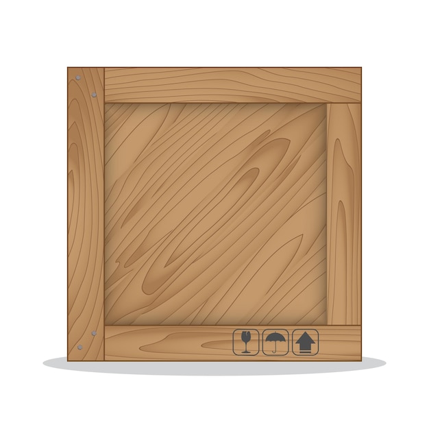 Caja de madera y símbolo frágil