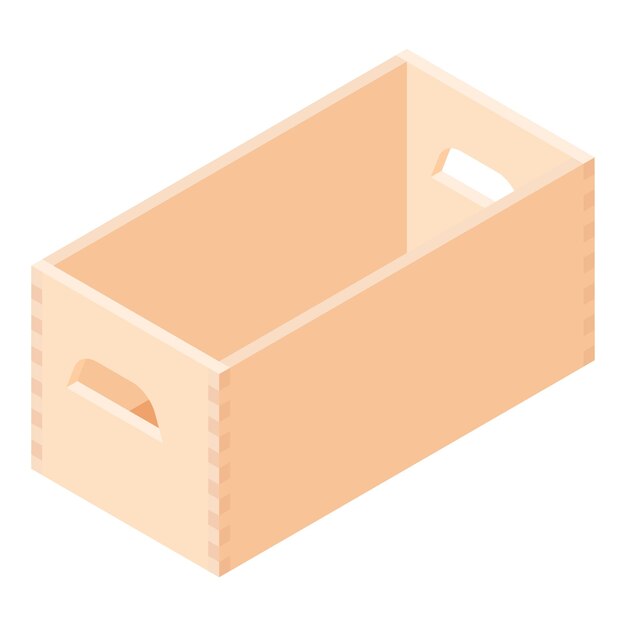 Caja de madera vacía aislada en el vector de vista isométrica blanca