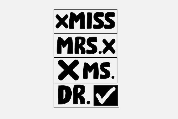 Vector una caja con miss mrs. x. dr escrito en él