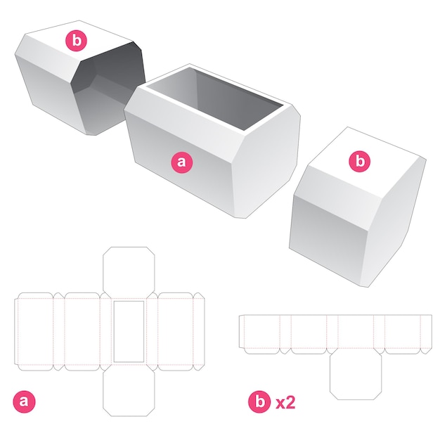 Caja octogonal y plantilla troquelada de 2 tapas