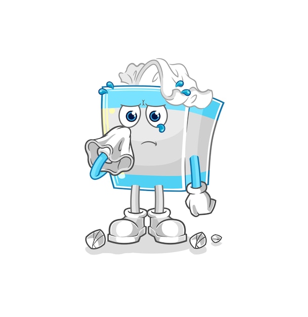 Caja de pañuelos llorando con un vector de mascota de dibujos animados de tejido