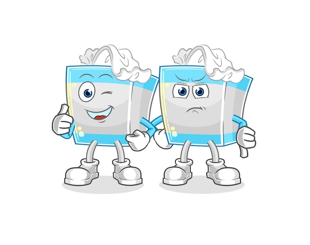 Caja de pañuelos pulgares arriba y pulgares abajo vector de mascota de dibujos animados